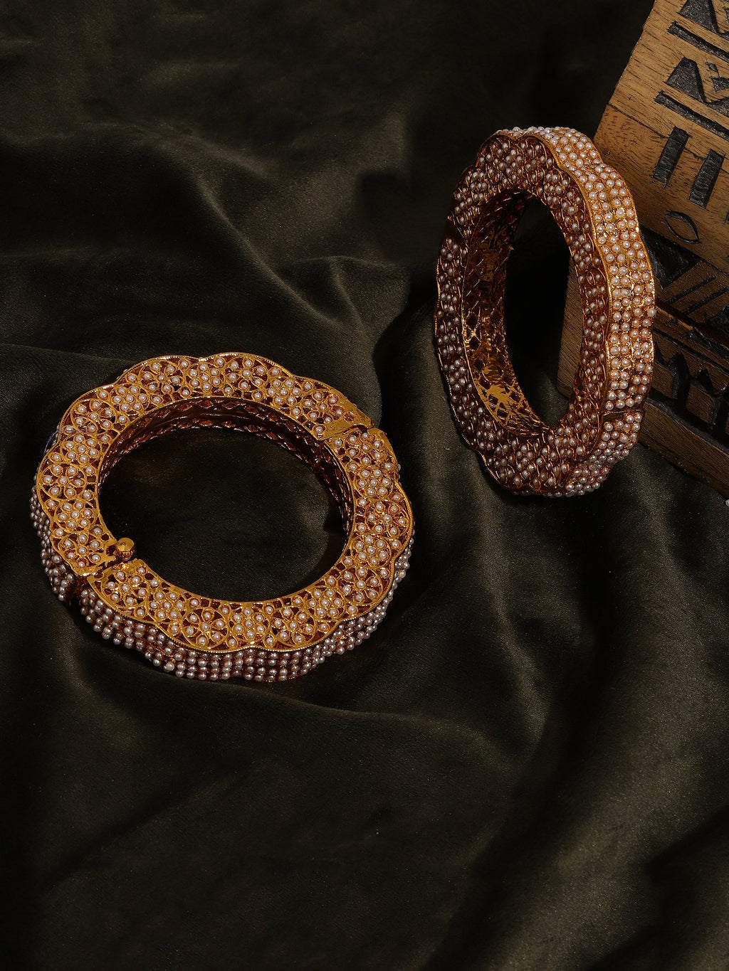 Golden Pearl Handcrafted Heavy Bangles (set of 2) - Ruby Raang - Distacart