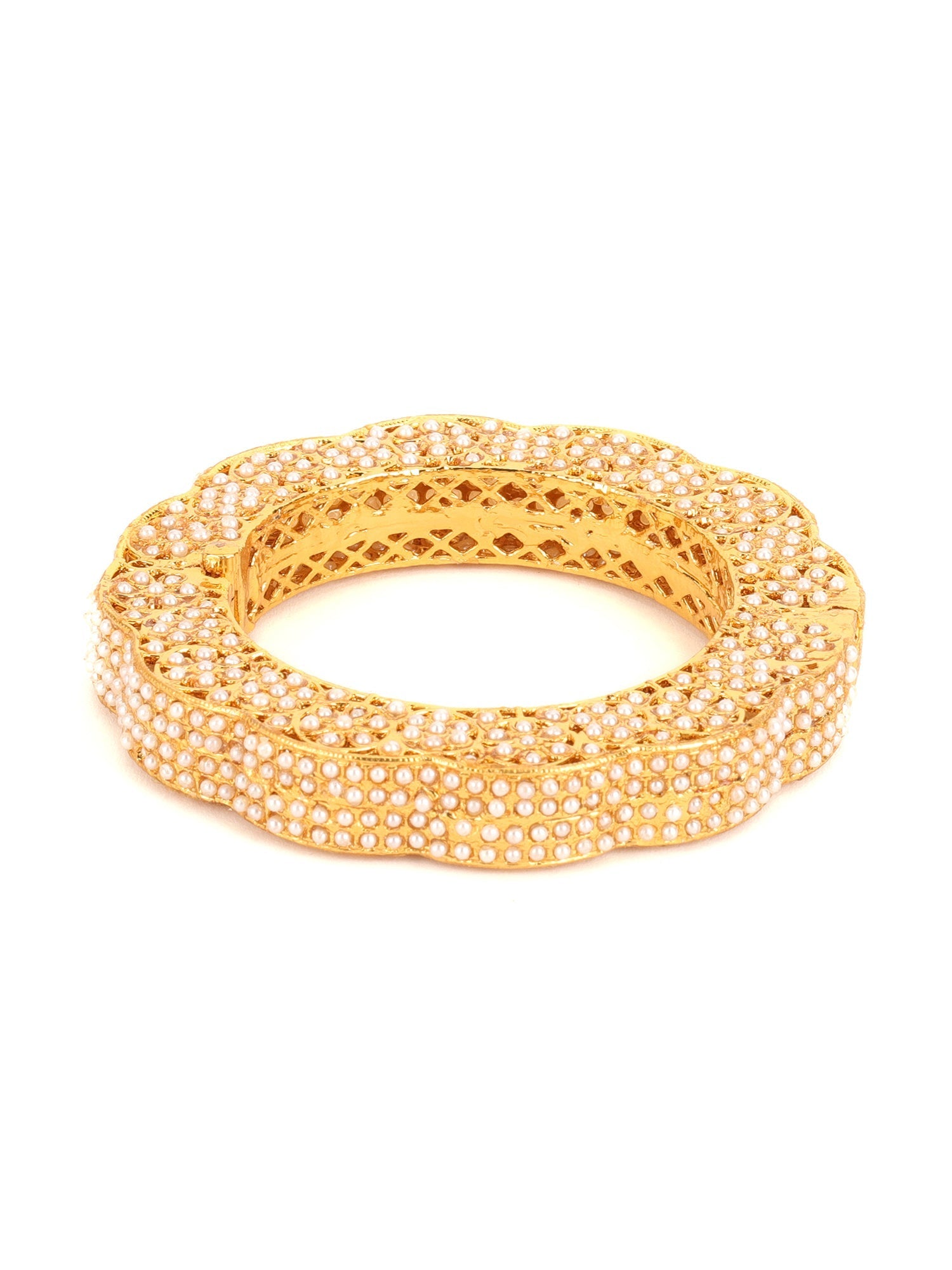 Golden Pearl Handcrafted Heavy Bangles (set of 2) - Ruby Raang - Distacart