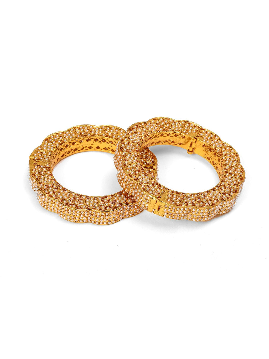 Golden Pearl Handcrafted Heavy Bangles (set of 2) - Ruby Raang - Distacart