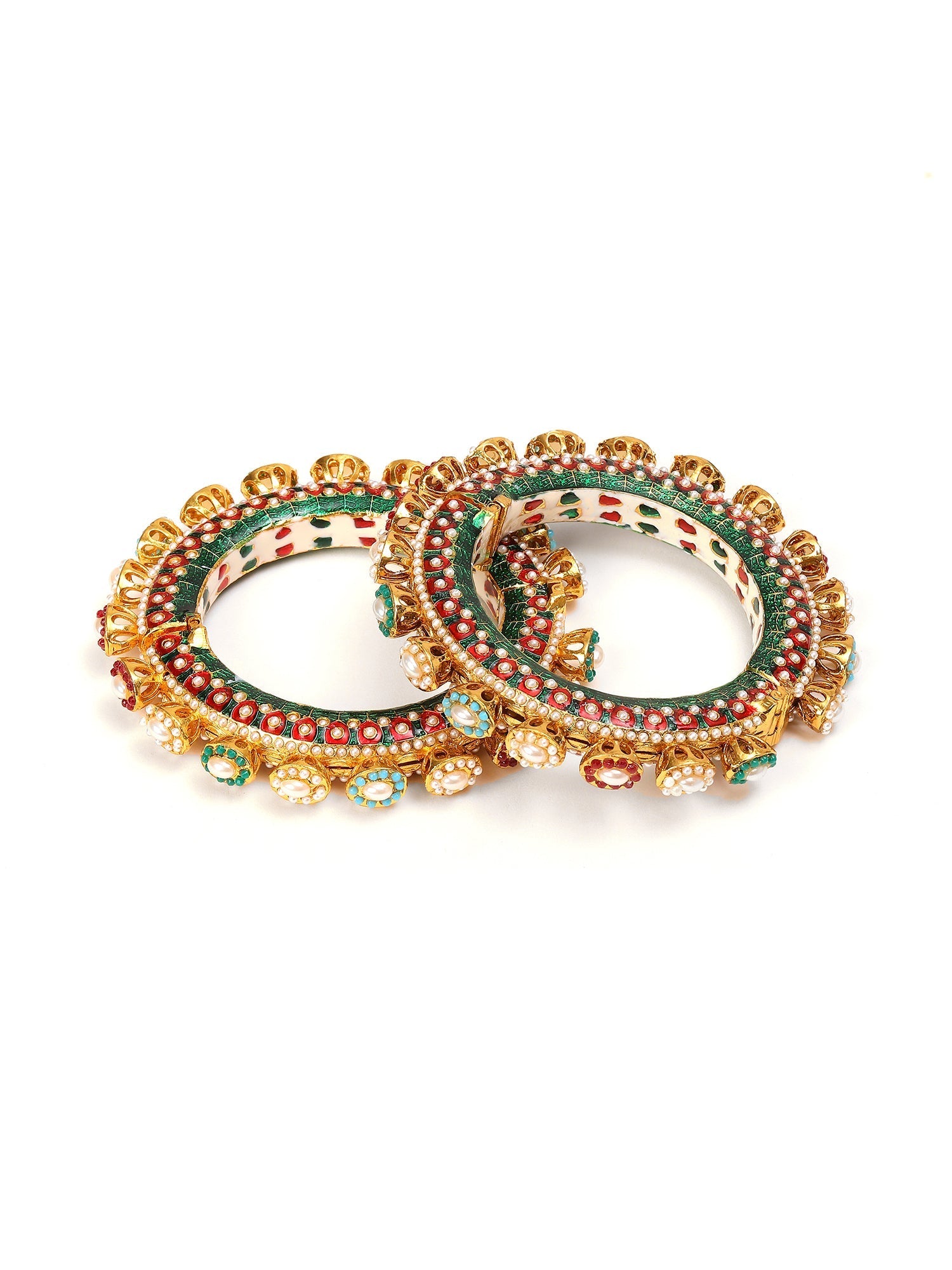 Multi Meenakari Handcrafted Heavy Bangles (set of 2) - Ruby Raang - Distacart