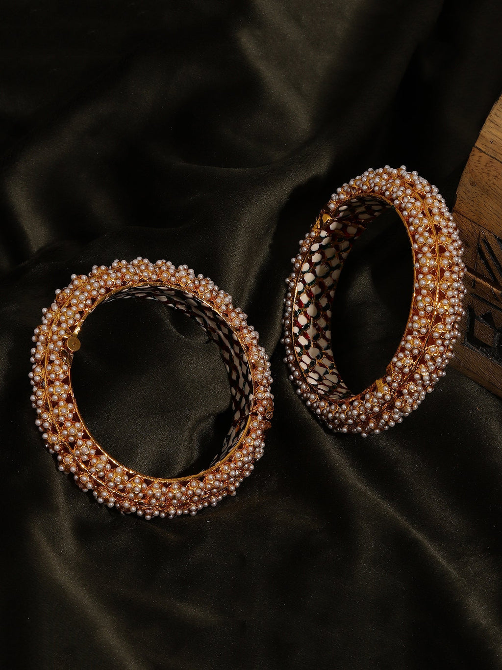 Handcrafted Pearl Heavy Bangles (set of 2) - Ruby Raang - Distacart