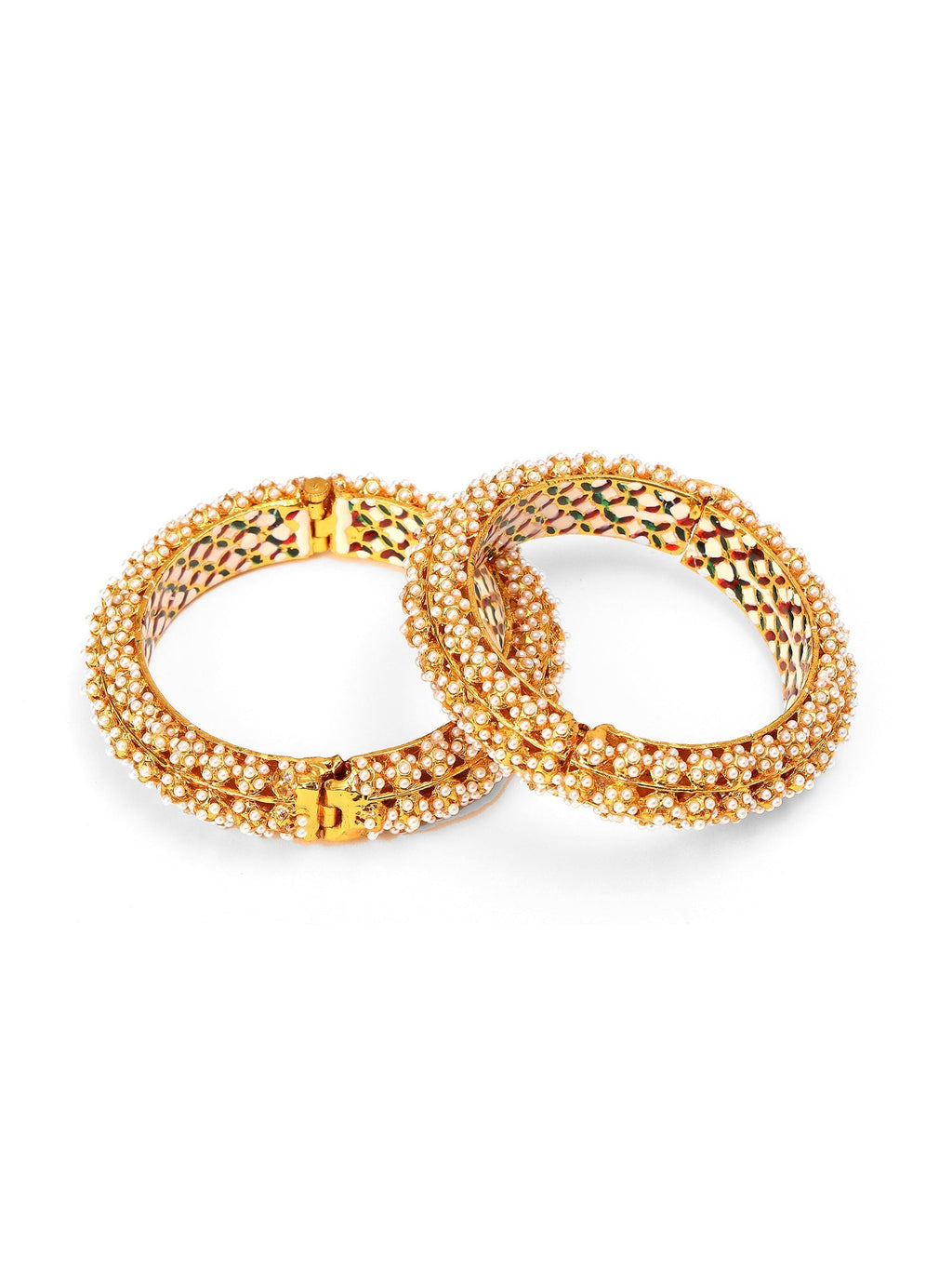 Handcrafted Pearl Heavy Bangles (set of 2) - Ruby Raang - Distacart
