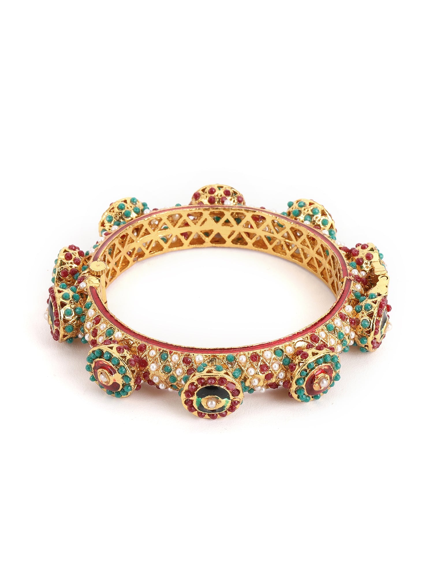 Rajwada Red - Green Hues Handcrafted Heavy Bangle - Ruby Raang - Distacart