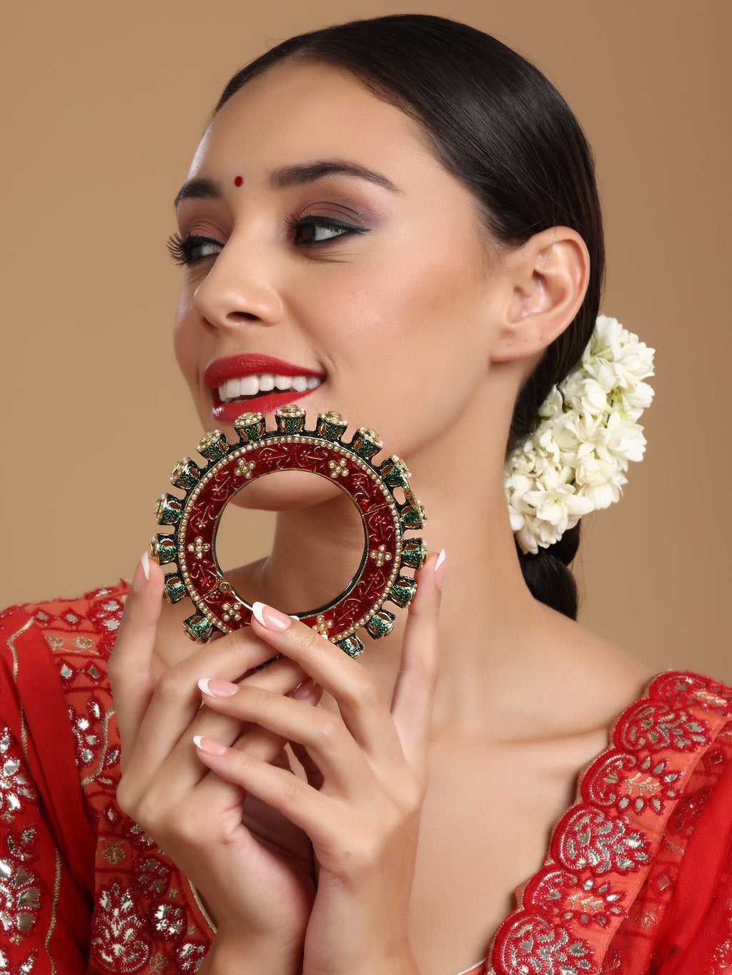 Meenakari Handcrafted Heavy Bangle - Ruby Raang - Distacart