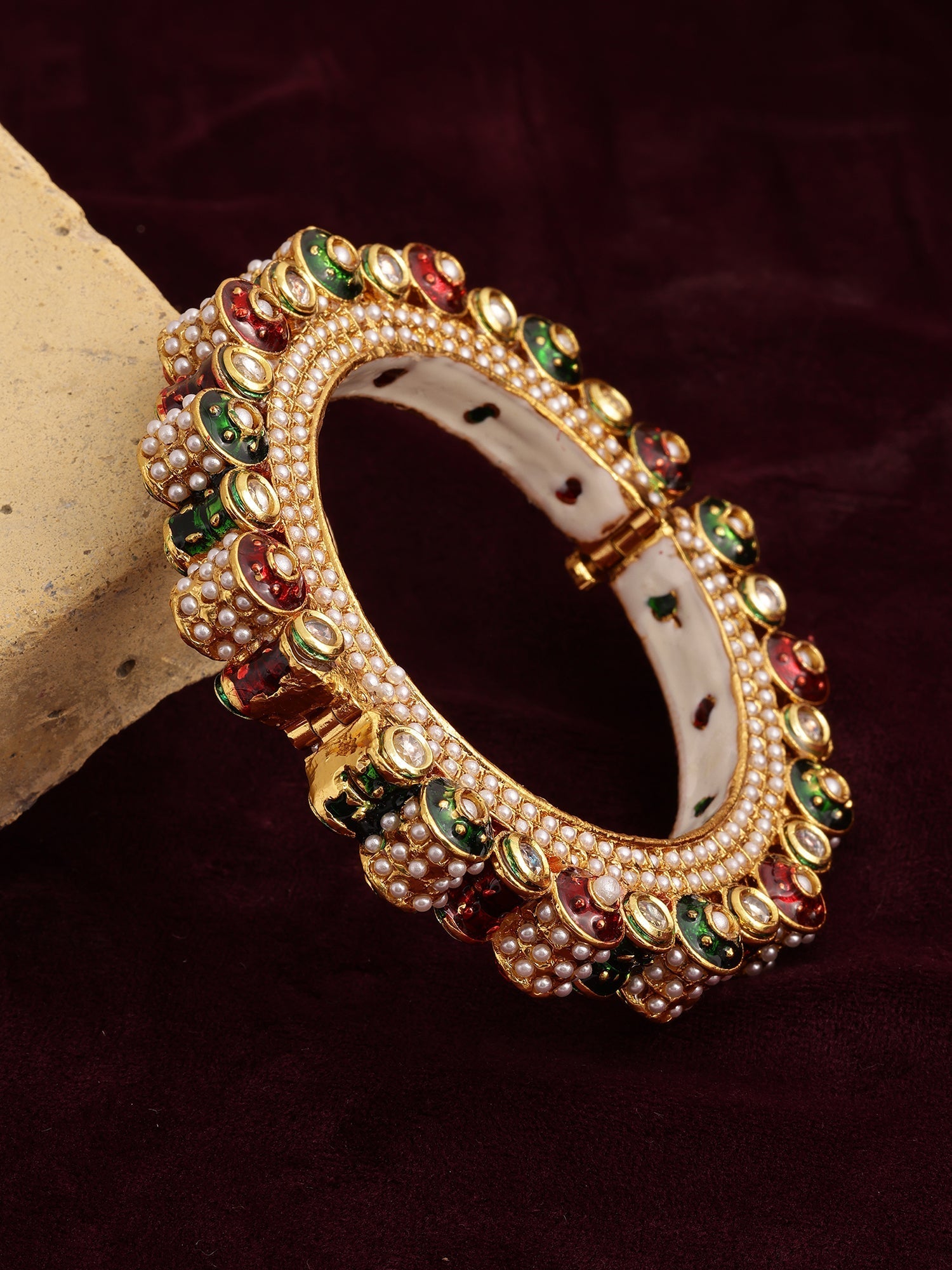 Pearl Meenakari Handcrafted Heavy Bangle - Ruby Raang - Distacart