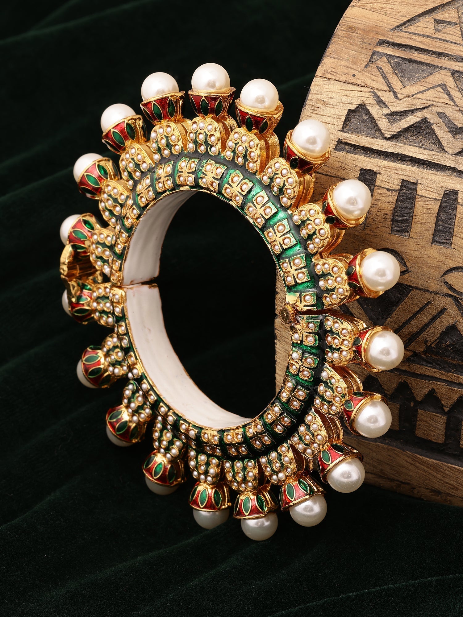 Oversized Pearl Meenakari Handcrafted Heavy Bangle - Ruby Raang - Distacart