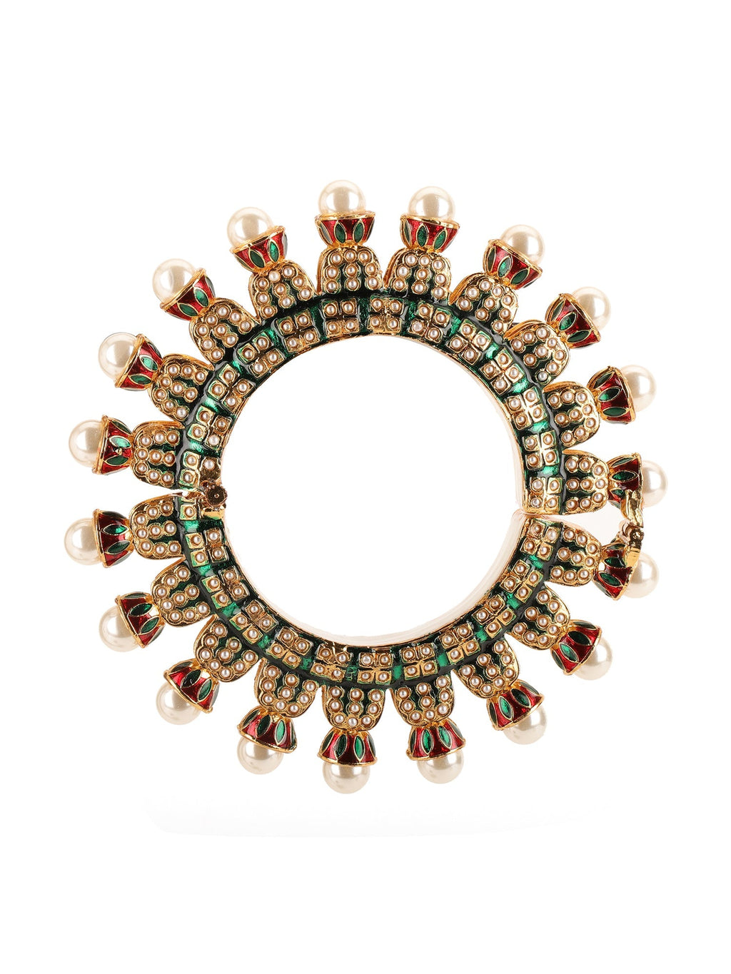 Oversized Pearl Meenakari Handcrafted Heavy Bangle - Ruby Raang - Distacart