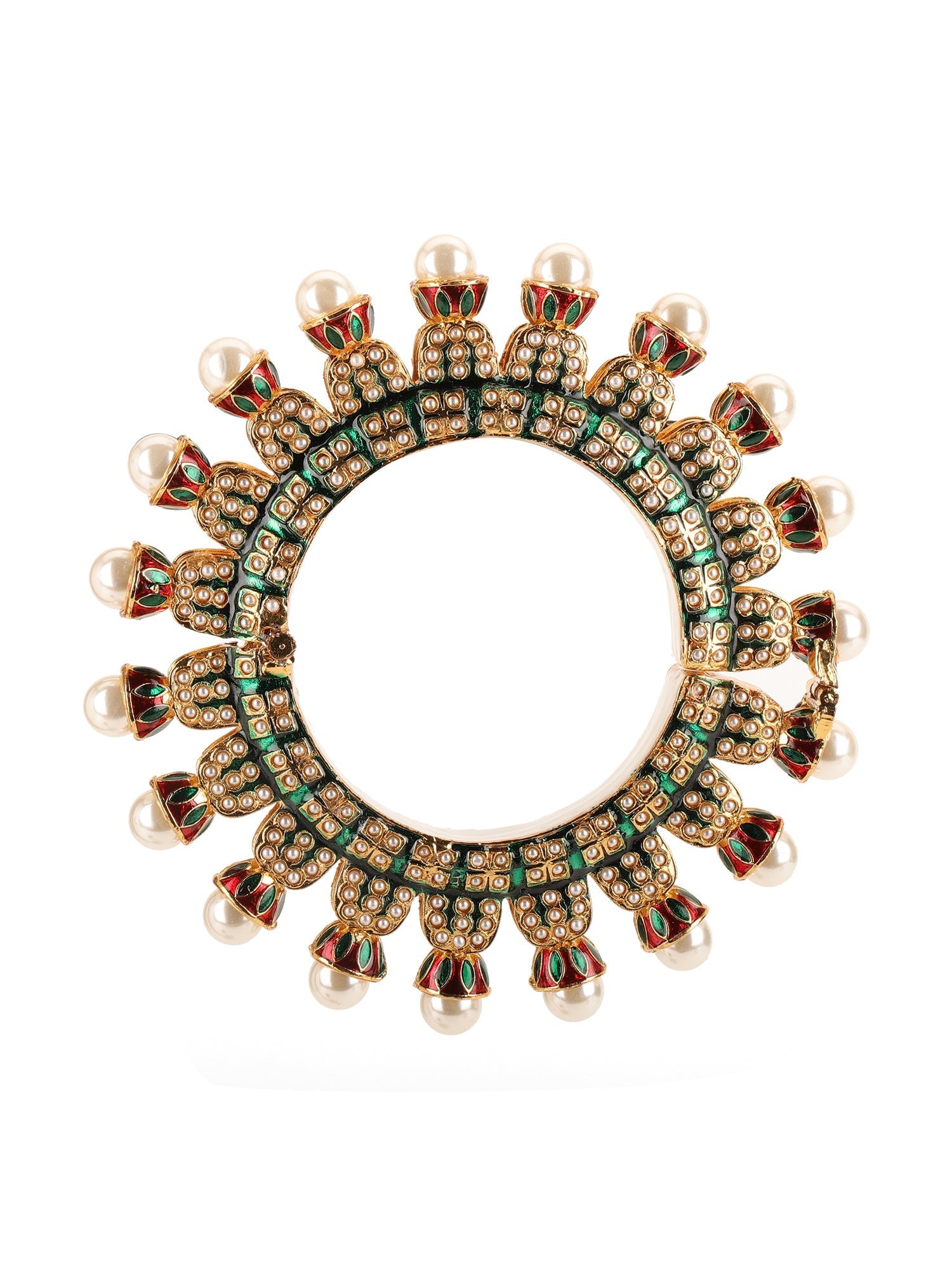 Oversized Pearl Meenakari Handcrafted Heavy Bangle - Ruby Raang - Distacart