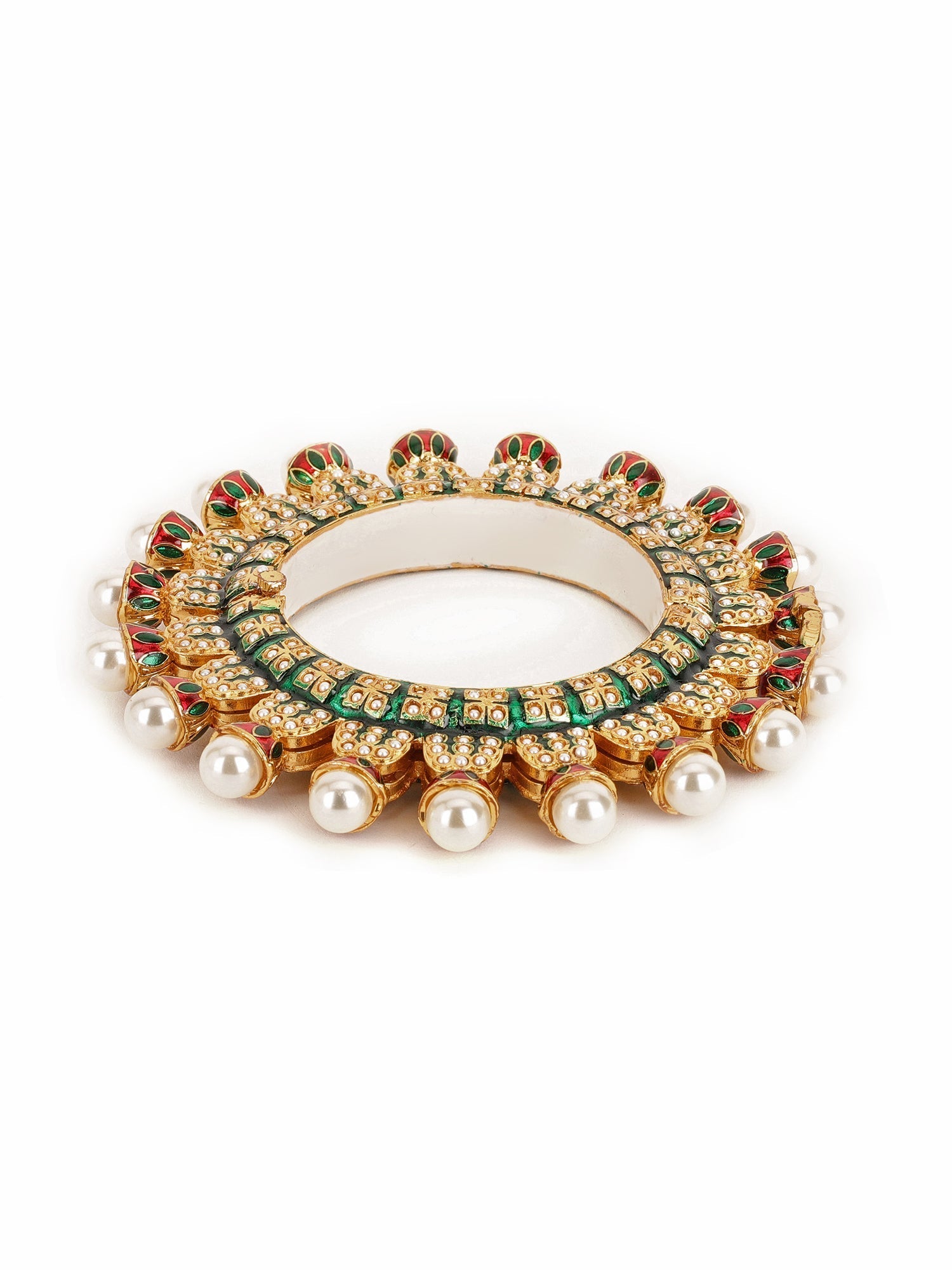 Oversized Pearl Meenakari Handcrafted Heavy Bangle - Ruby Raang - Distacart