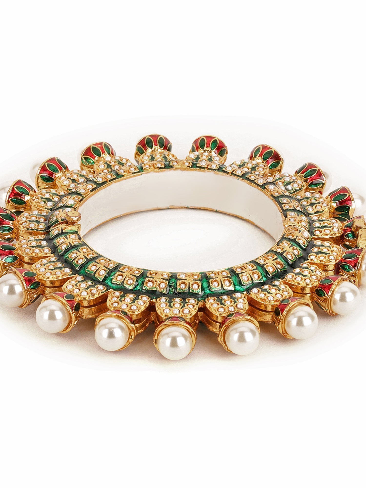 Oversized Pearl Meenakari Handcrafted Heavy Bangle - Ruby Raang - Distacart