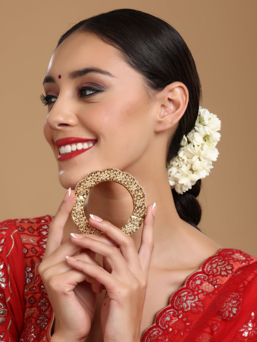 Golden Pearl Handcrafted Heavy Bangle - Ruby Raang - Distacart