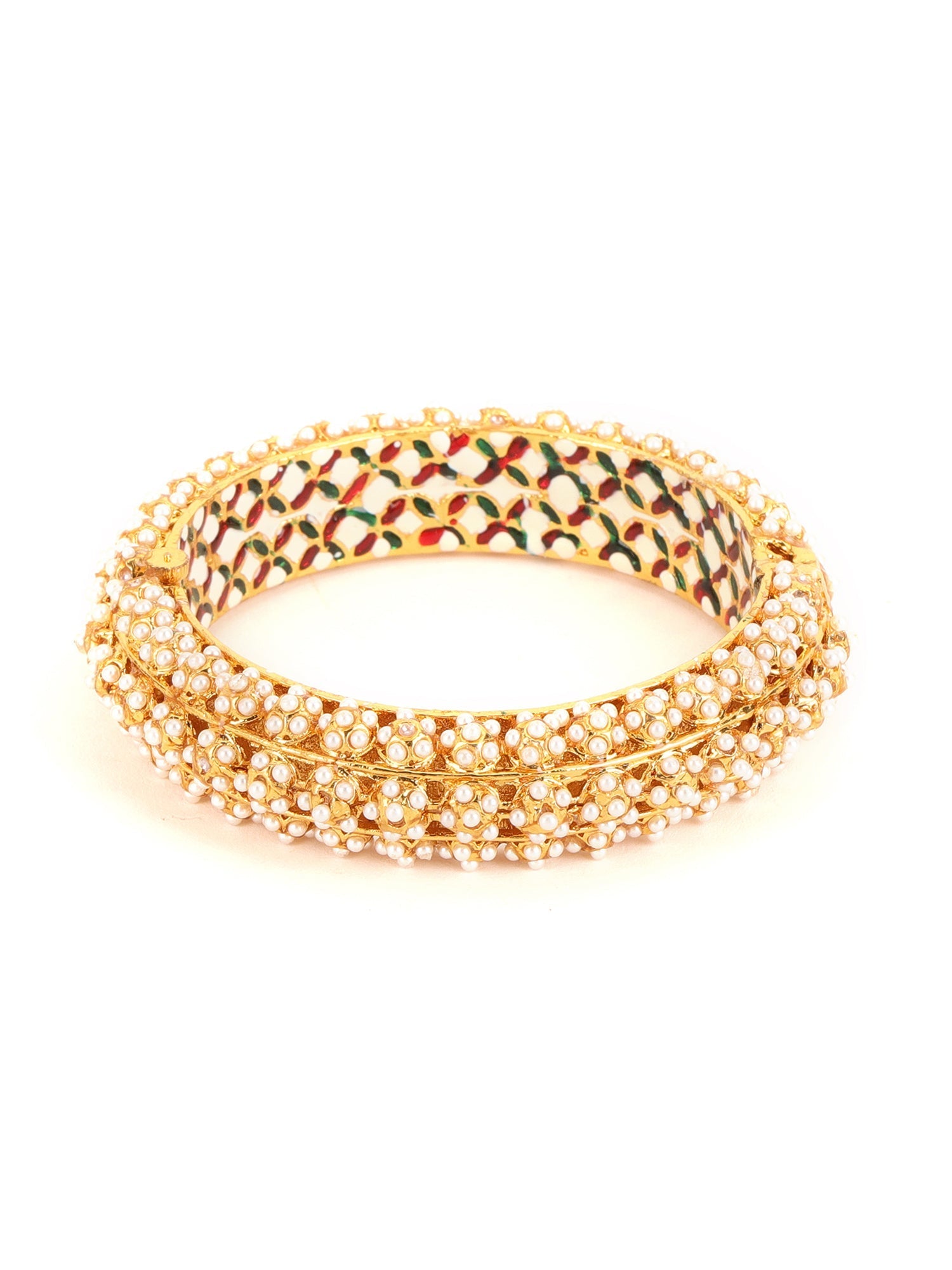 Handcrafted Pearl Heavy Bangle - Ruby Raang - Distacart