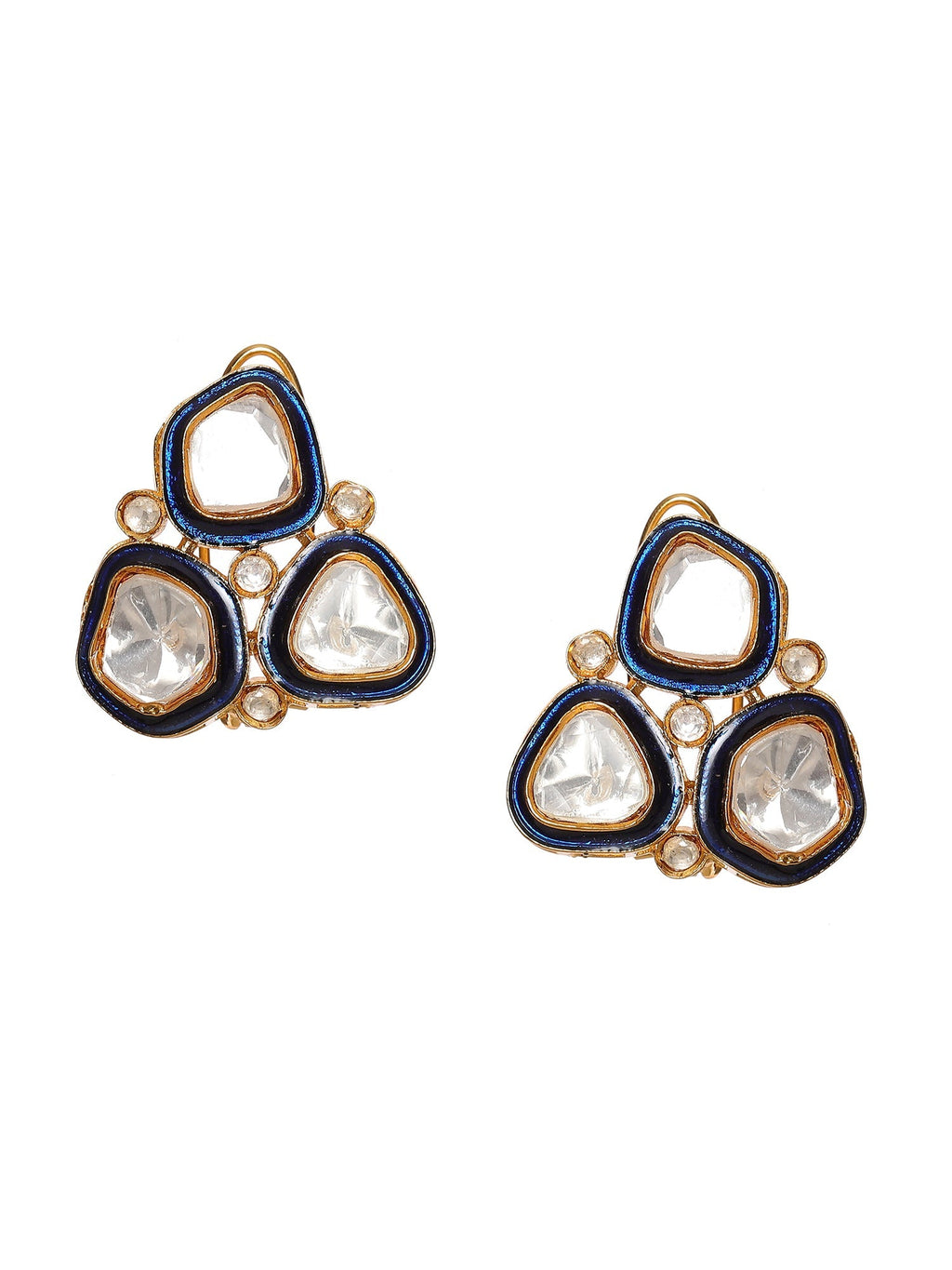 Three Stone Blue Meenakari Kundan Earrings - Ruby Raang - Distacart