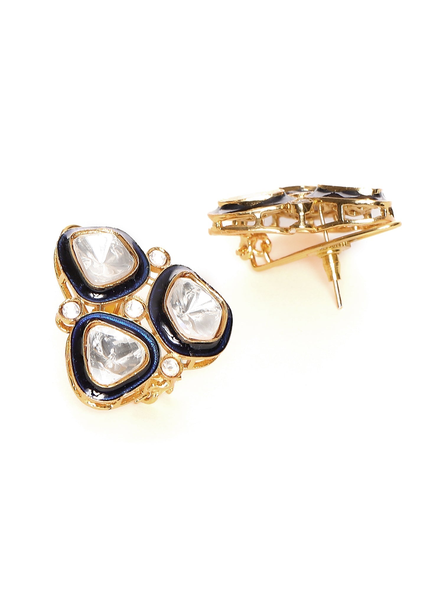 Three Stone Blue Meenakari Kundan Earrings - Ruby Raang - Distacart