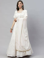White Georgette Thread with Sequins Embroidered work Lehenga Choli with Dupatta - Jivika