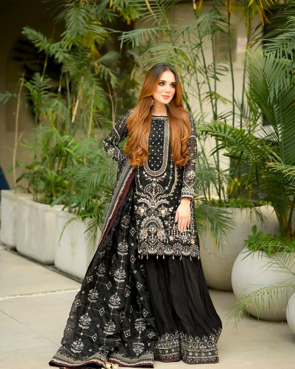 Teeya Creation Black Faux georgette Designer heavy work Wedding Wear Palazzo pair - Distacart