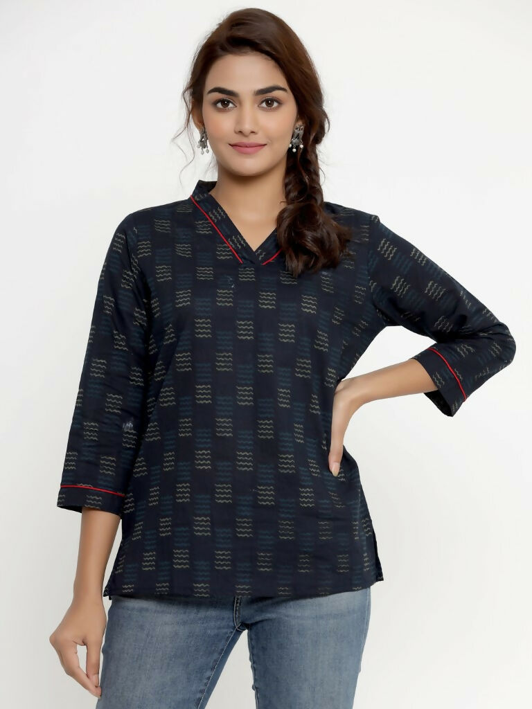 Miravan Women's Blue Printed Indigo Kurti