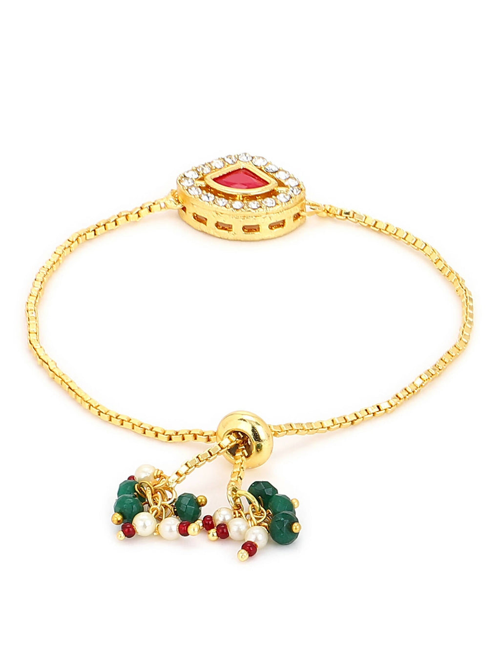 Women's Gold-Plated Pink Kundan Studded Brass Charm Bracelet - Ruby Raang - Distacart