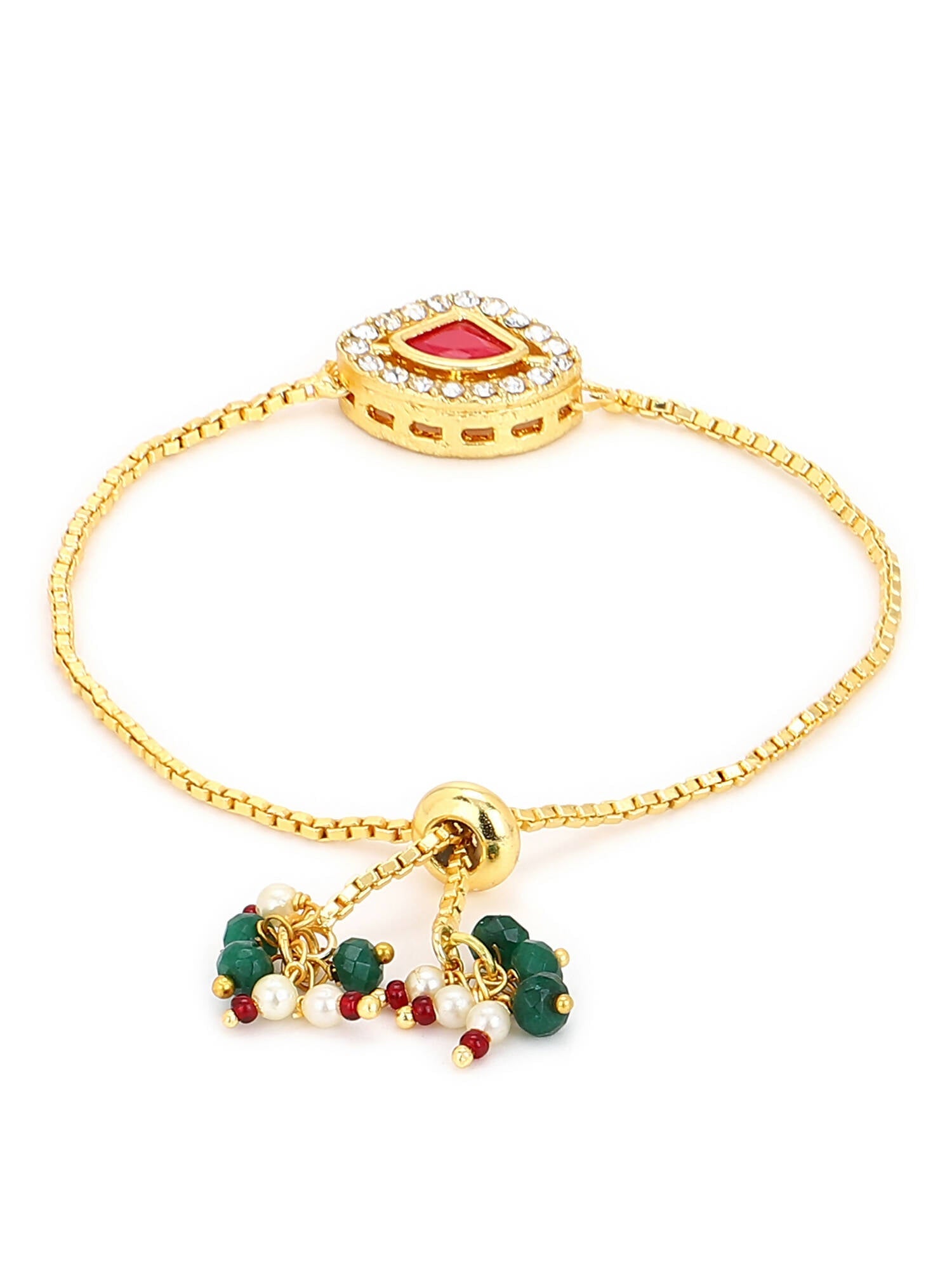 Women's Gold-Plated Pink Kundan Studded Brass Charm Bracelet - Ruby Raang - Distacart
