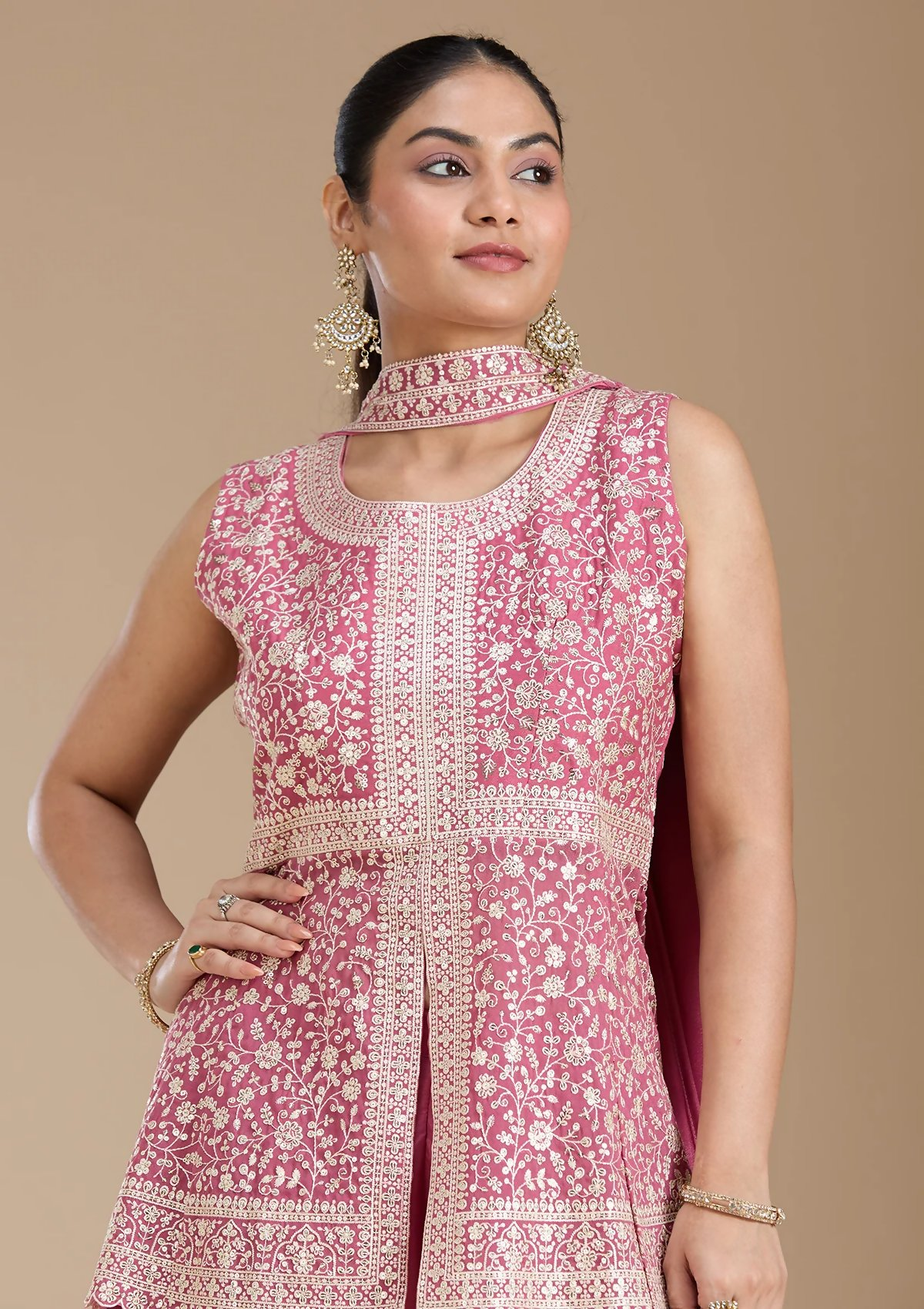 Teeya Creation Pink Color Star Georgette Party Wear Designer Peplum Sharara Set
