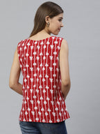 Ahalyaa Women Red & White Printed Pure Cotton Top