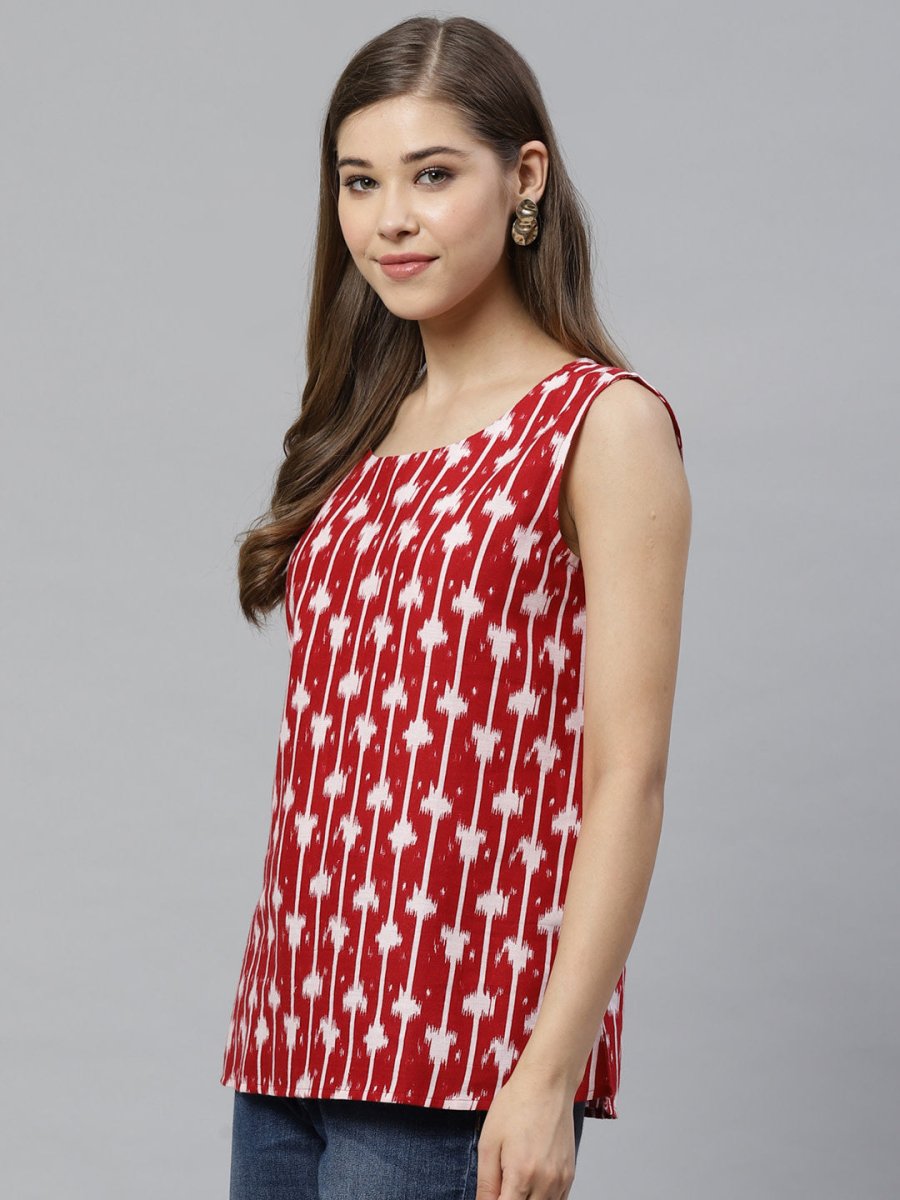 Ahalyaa Women Red & White Printed Pure Cotton Top