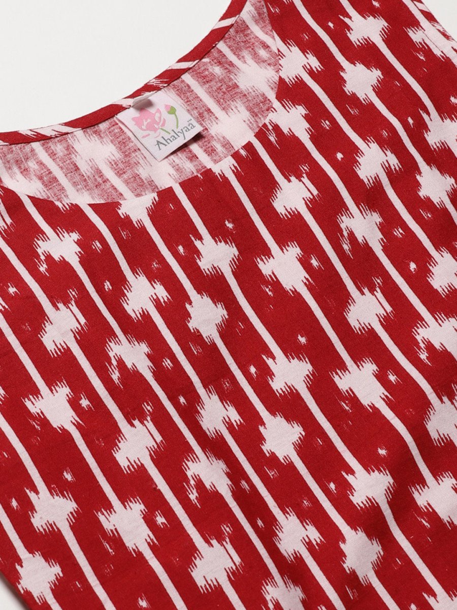 Ahalyaa Women Red & White Printed Pure Cotton Top