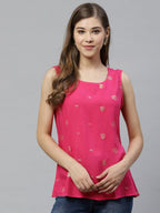 Ahalyaa Women Pink & Golden Printed Top