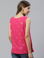 Ahalyaa Women Pink & Golden Printed Top