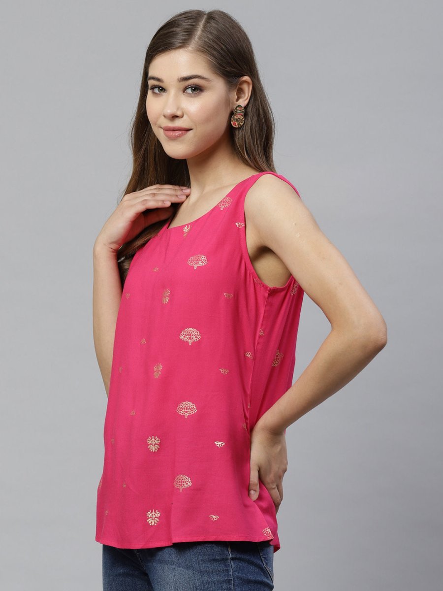 Ahalyaa Women Pink & Golden Printed Top
