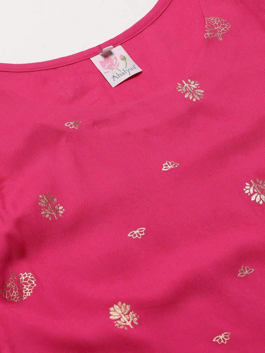 Ahalyaa Women Pink & Golden Printed Top