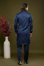 Raivat Ethnic Art Banarasi Silk Thread Work Kurta Pajama In Blue Colour