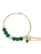 Gold-Plated White Green Stone-Studded Pearl Beaded Nosepin - Ruby Raang - Distacart