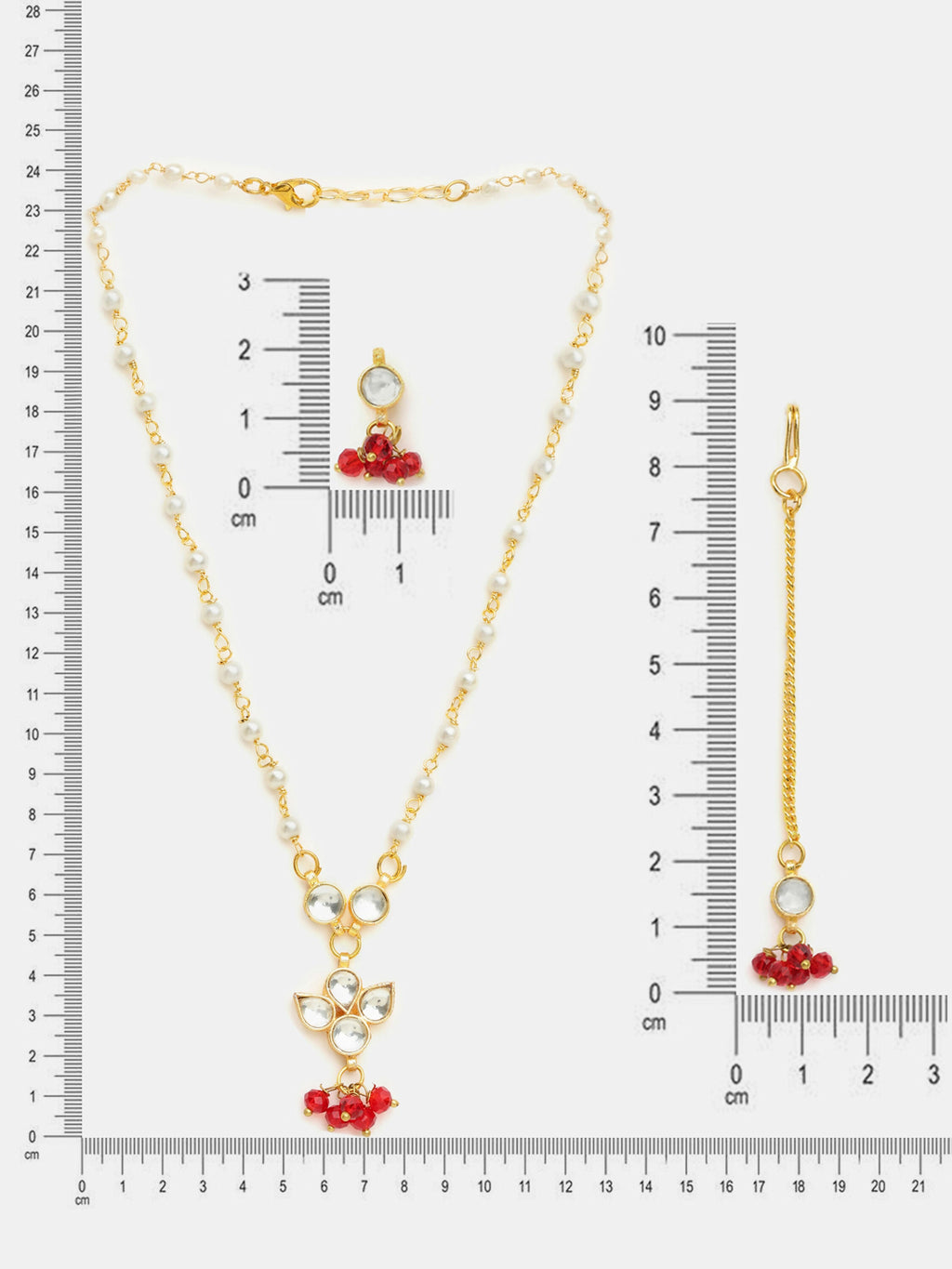 Ruby Raang Maang Tikka With Necklace And Earrings Set - Distacart