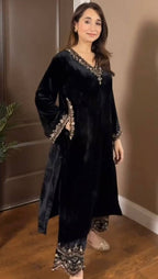 Prazu Fashion Black Viscose Velvet Thread Sequence Salwar Suit - Distacart