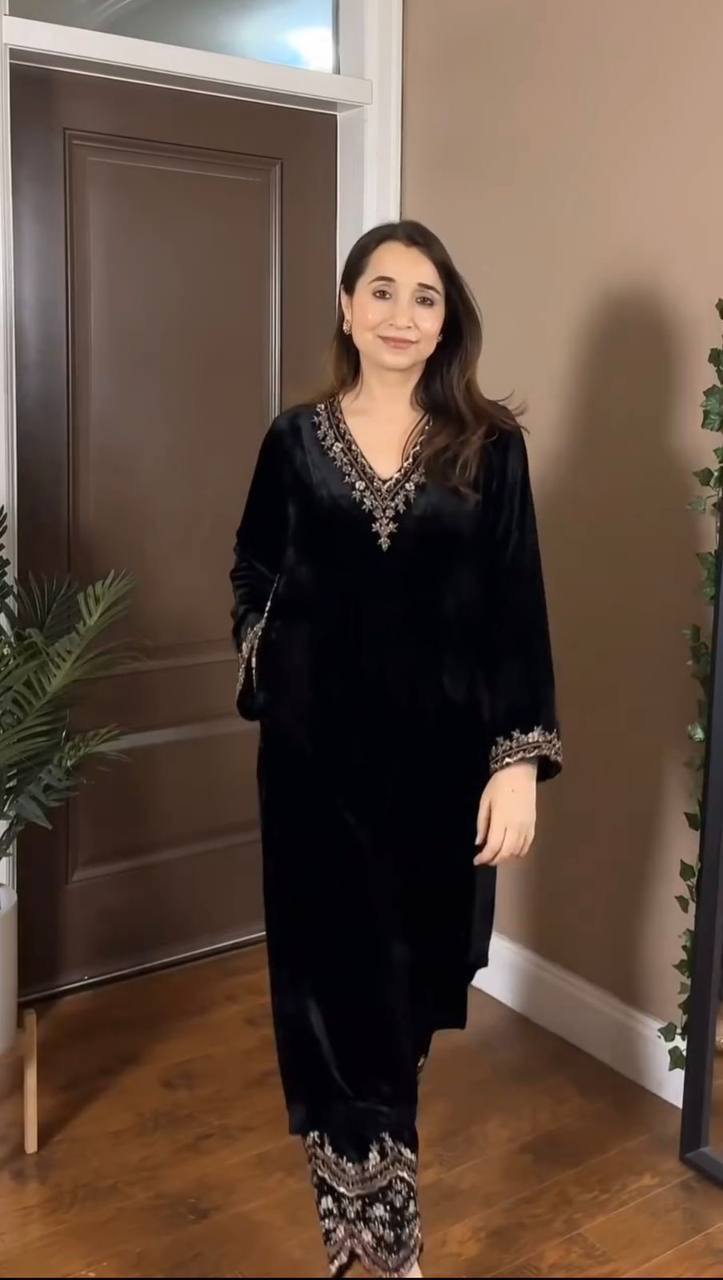 Prazu Fashion Black Viscose Velvet Thread Sequence Salwar Suit - Distacart