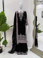 Prazu Fashion Black Georgette Sequin With Rivet Moti Palazzo Suit - Distacart