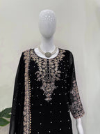 Prazu Fashion Black Georgette Sequin With Rivet Moti Palazzo Suit - Distacart
