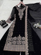 Prazu Fashion Black Georgette Sequin With Rivet Moti Palazzo Suit - Distacart