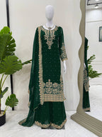 Prazu Fashion Green Georgette Sequin With Rivet Moti Palazzo Suit - Distacart