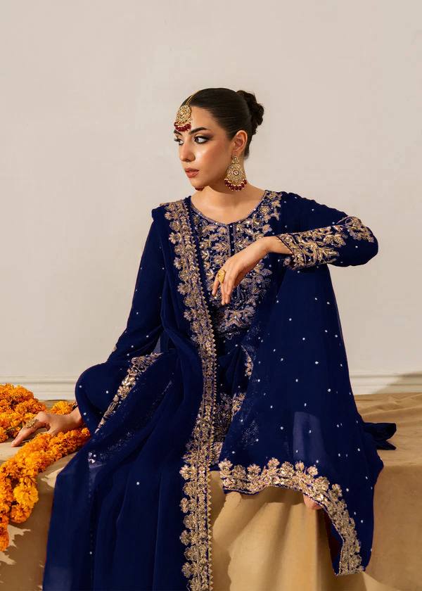 Prazu Fashion Navy Blue Georgette Sequin With Rivet Moti Palazzo Suit