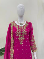 Prazu Fashion Pink Georgette Sequin With Rivet Moti Palazzo Suit - Distacart