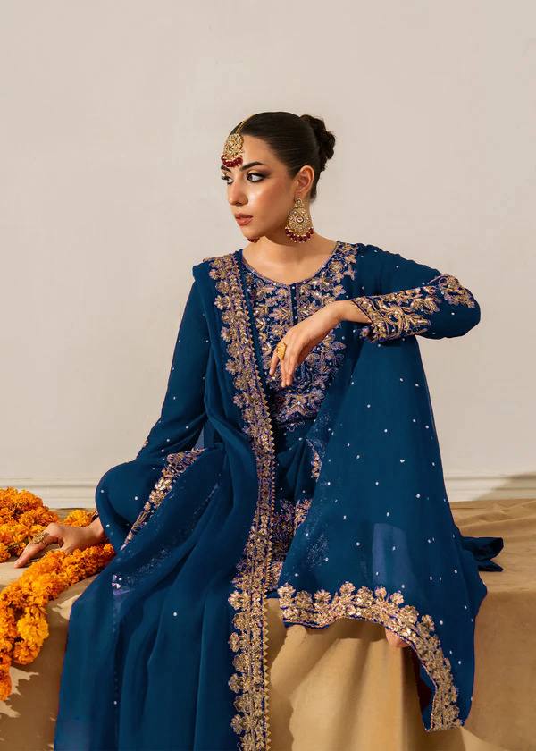 Prazu Fashion Royal Blue Georgette Sequence With Rivet Moti Palazzo Suit - Distacart