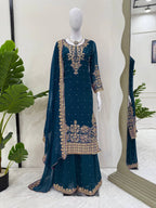 Prazu Fashion Royal Blue Georgette Sequence With Rivet Moti Palazzo Suit - Distacart