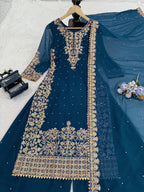 Prazu Fashion Royal Blue Georgette Sequence With Rivet Moti Palazzo Suit - Distacart