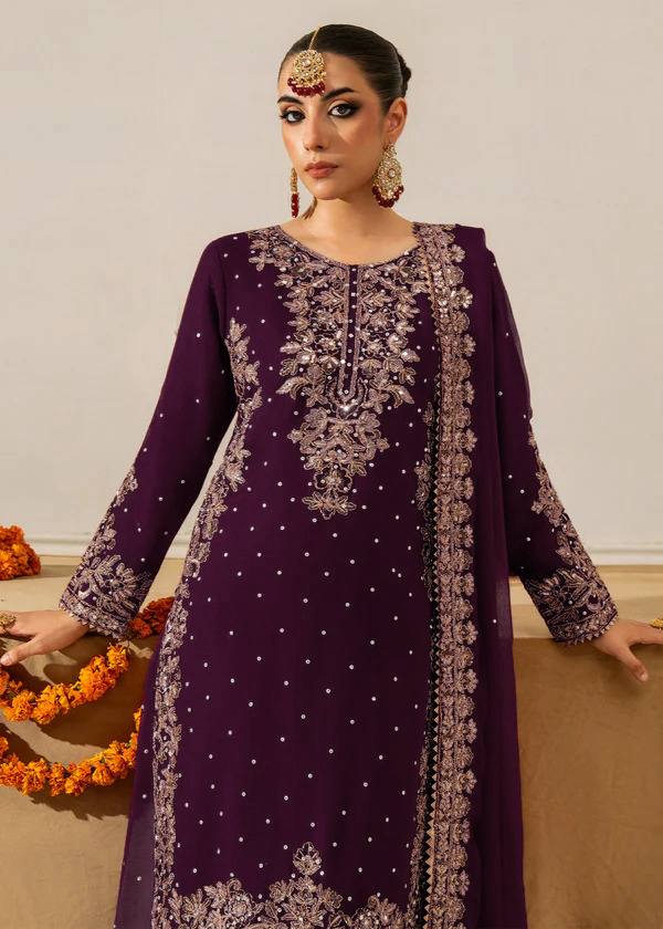 Prazu Fashion Wine Georgette Sequence With Rivet Moti Palazzo Suit