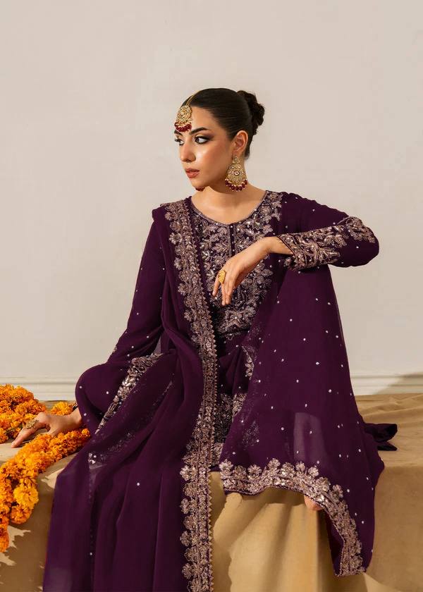 Prazu Fashion Wine Georgette Sequence With Rivet Moti Palazzo Suit