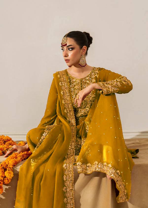 Prazu Fashion Yellow Georgette Sequence With Rivet Moti Palazzo Suit