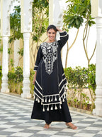 Prazu Fashion Black Rayon Cotton Thread Real Mirror Palazzo Suit - Distacart