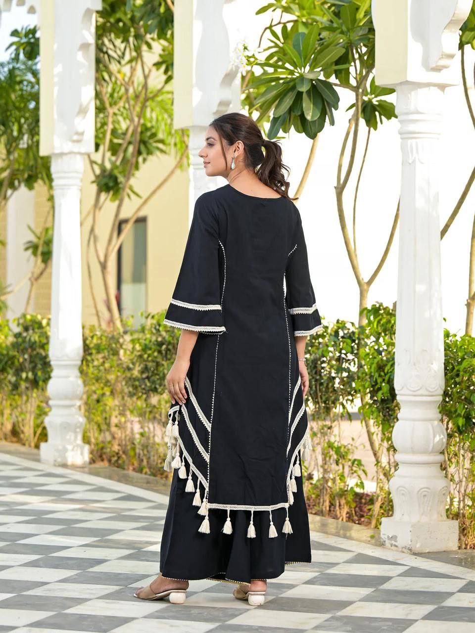 Prazu Fashion Black Rayon Cotton Thread Real Mirror Palazzo Suit - Distacart